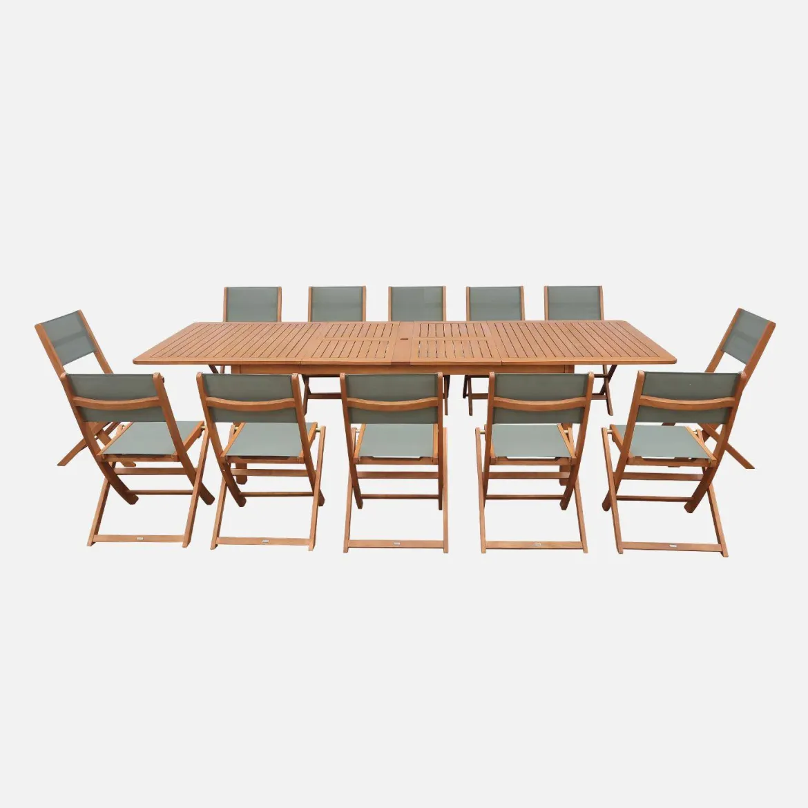 Set tavolo da giardino allungabile in legno di eucalipto con 12 sedie