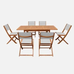 Set tavolo da giardino allungabile in legno di eucalipto con 6 sedie