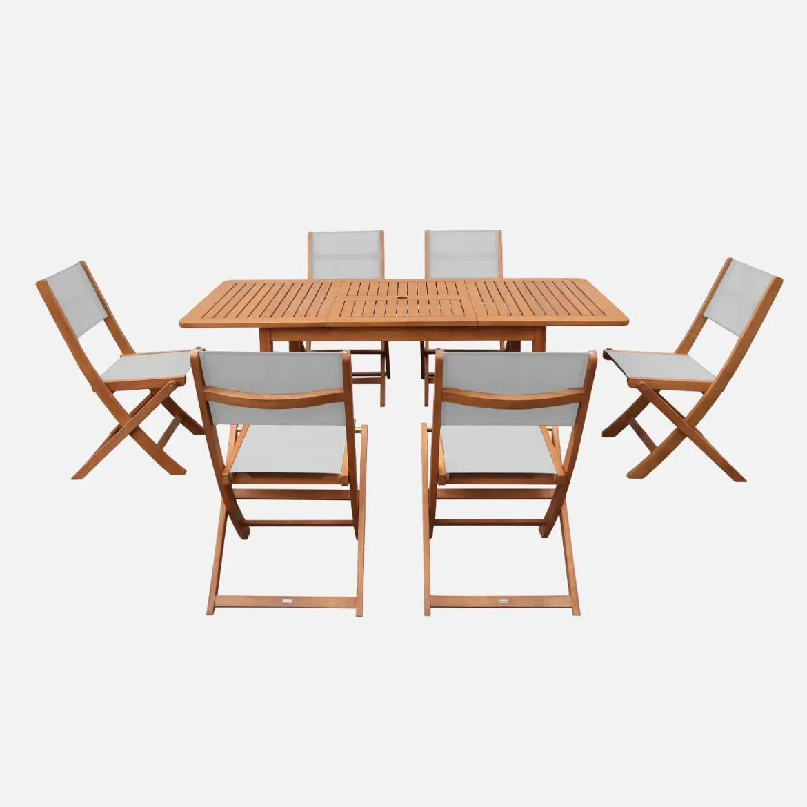Set tavolo da giardino allungabile in legno di eucalipto con 6 sedie