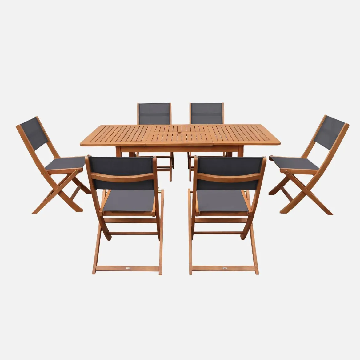 Set tavolo da giardino allungabile in legno di eucalipto con 6 sedie