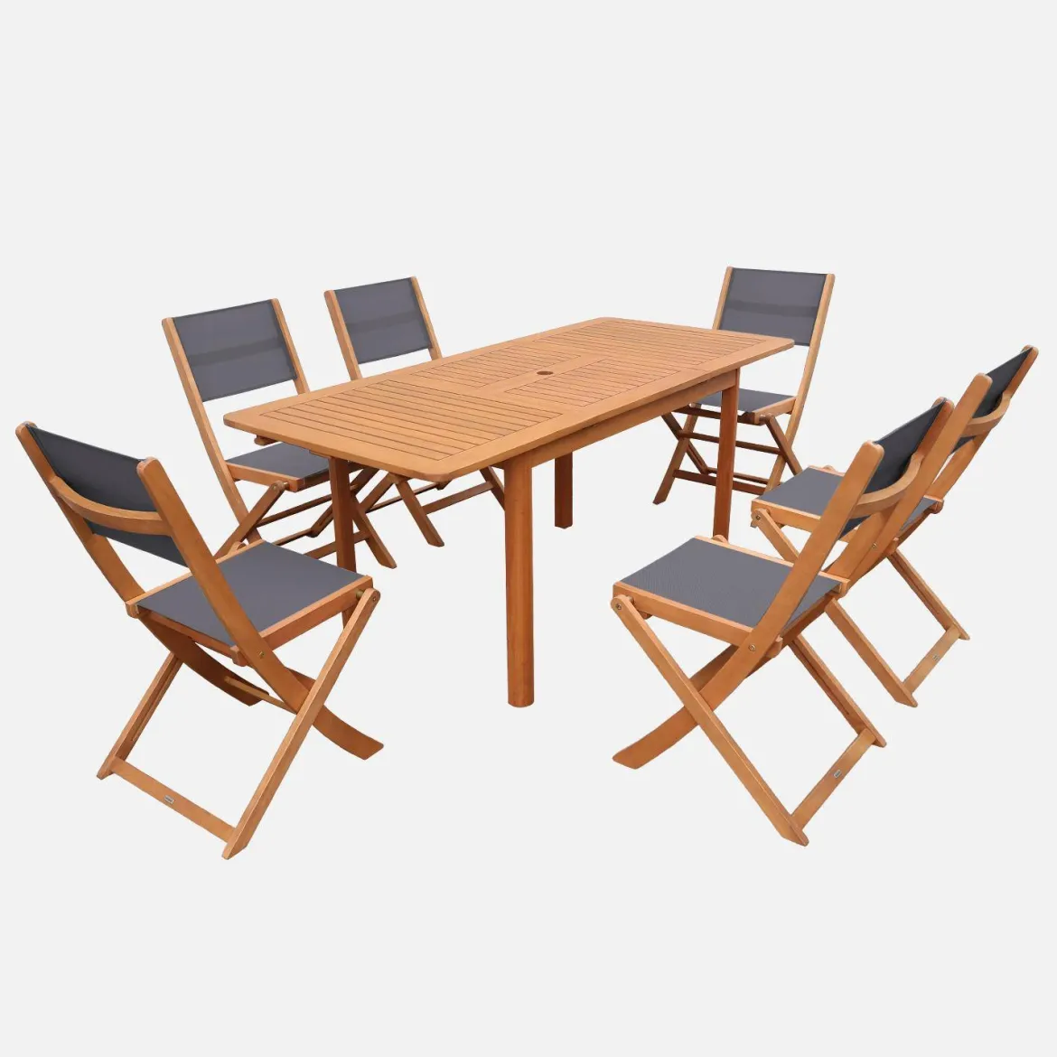 Set tavolo da giardino allungabile in legno di eucalipto con 6 sedie