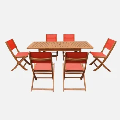 Set tavolo da giardino allungabile in legno di eucalipto con 6 sedie