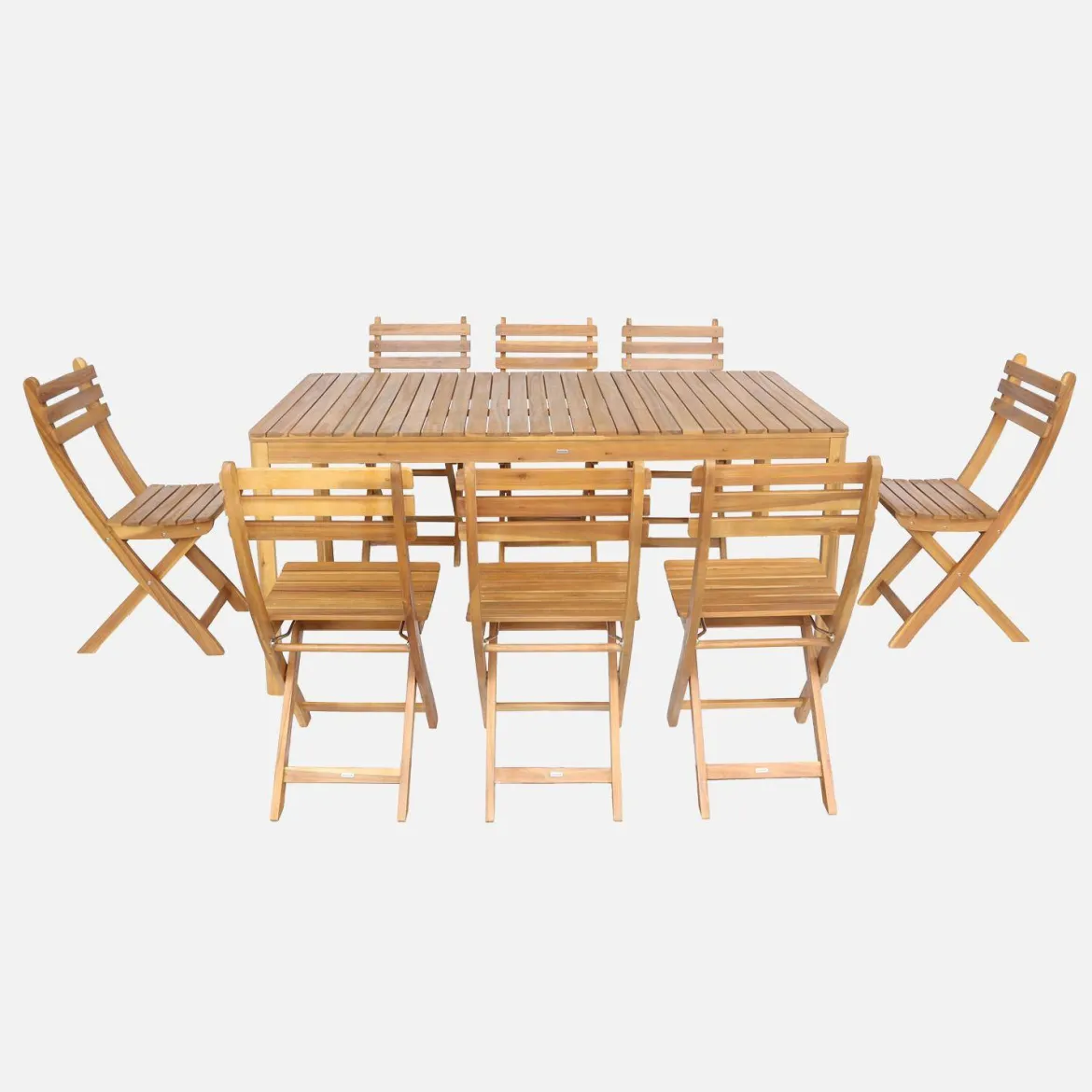 Set tavolo da giardino con angoli arrotondati in legno di acacia con 8 sedie