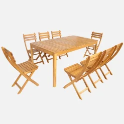 Set tavolo da giardino con angoli arrotondati in legno di acacia con 8 sedie