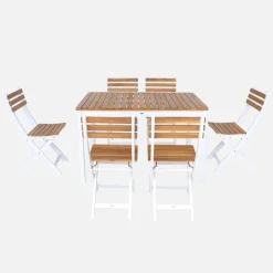 Set tavolo da giardino in acacia con angoli arrotondati con 6 sedie