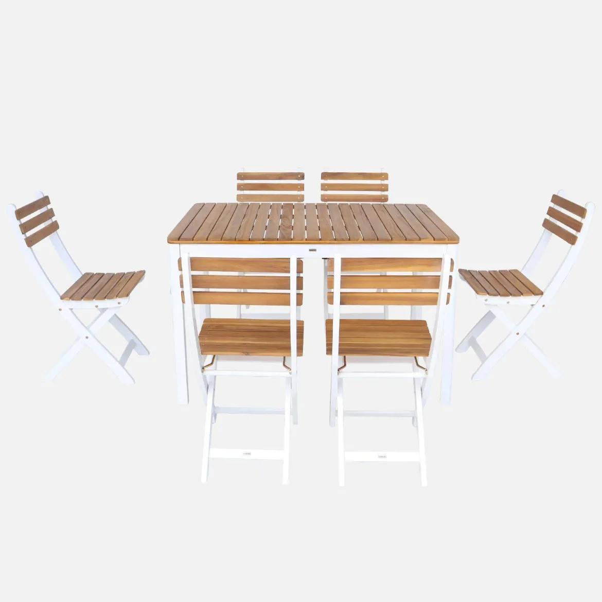 Set tavolo da giardino in acacia con angoli arrotondati con 6 sedie