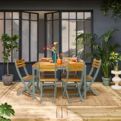 Set tavolo da giardino in acacia con angoli arrotondati con 6 sedie