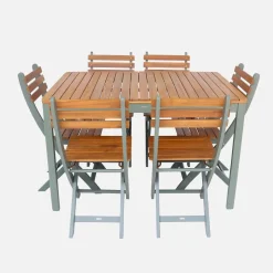 Set tavolo da giardino in acacia con angoli arrotondati con 6 sedie