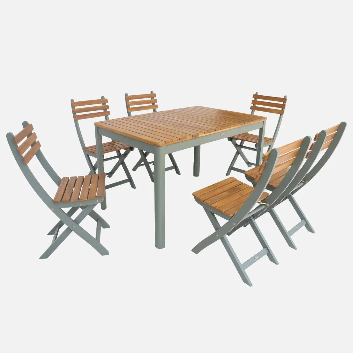 Set tavolo da giardino in acacia con angoli arrotondati con 6 sedie