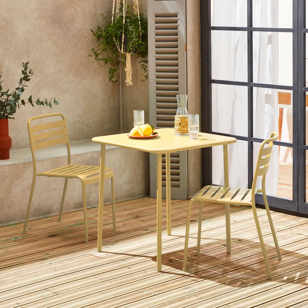 Set tavolo da giardino in acciaio con 2 sedie, 70cm