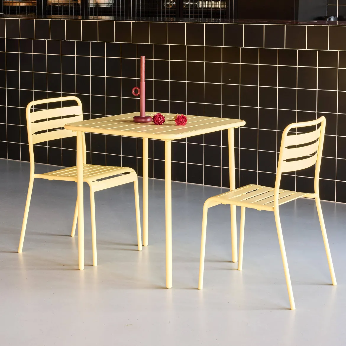 Set tavolo da giardino in acciaio con 2 sedie, 70cm
