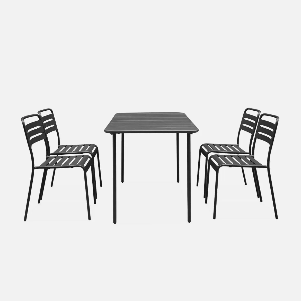 Set tavolo da giardino in acciaio con 4 sedie, 120cm