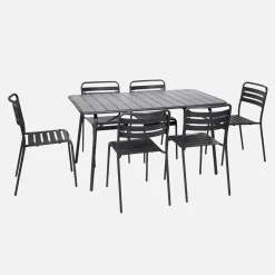 Set tavolo da giardino in acciaio con 6 sedie, 140cm