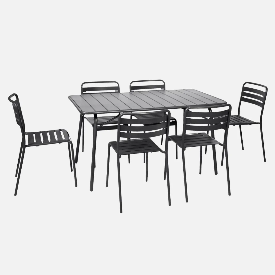 Set tavolo da giardino in acciaio con 6 sedie, 140cm