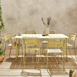 Set tavolo da giardino in acciaio con 6 sedie, 160cm
