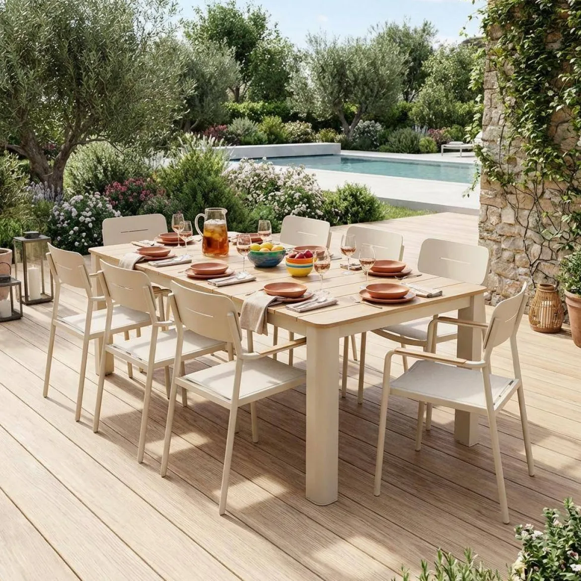 Set tavolo da giardino in alluminio con 8 sedie
