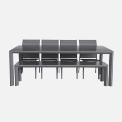 Set tavolo da giardino in alluminio e textilene con 1 panchina e 4 sedie