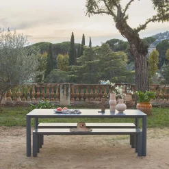 Set tavolo da giardino in alluminio con 2 panchine, 8 sedie