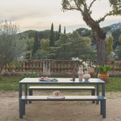 Set tavolo da giardino in alluminio con 2 panchine, 8 sedie