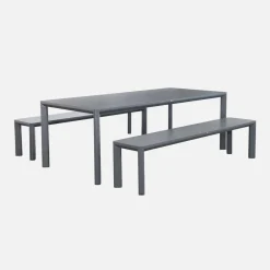 Set tavolo da giardino in alluminio con 2 panchine, 8 sedie