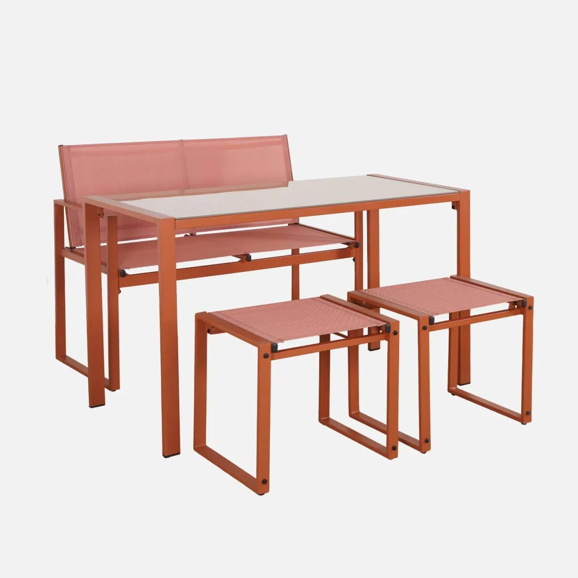 Set tavolo da giardino incastrabile in acciaio e textilene con 4 sedie