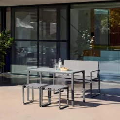 Set tavolo da giardino incastrabile in acciaio e textilene con 4 sedie