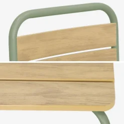 Set tavolo da giardino per bambini in acciaio e decorazione in legno con 4 sedie