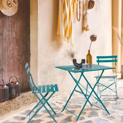 Set tavolo da giardino pieghevole in acciaio con 2 sedie, 70cm