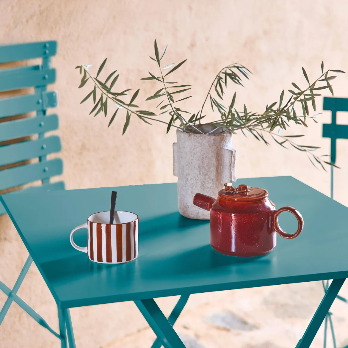 Set tavolo da giardino pieghevole in acciaio con 2 sedie, 70cm