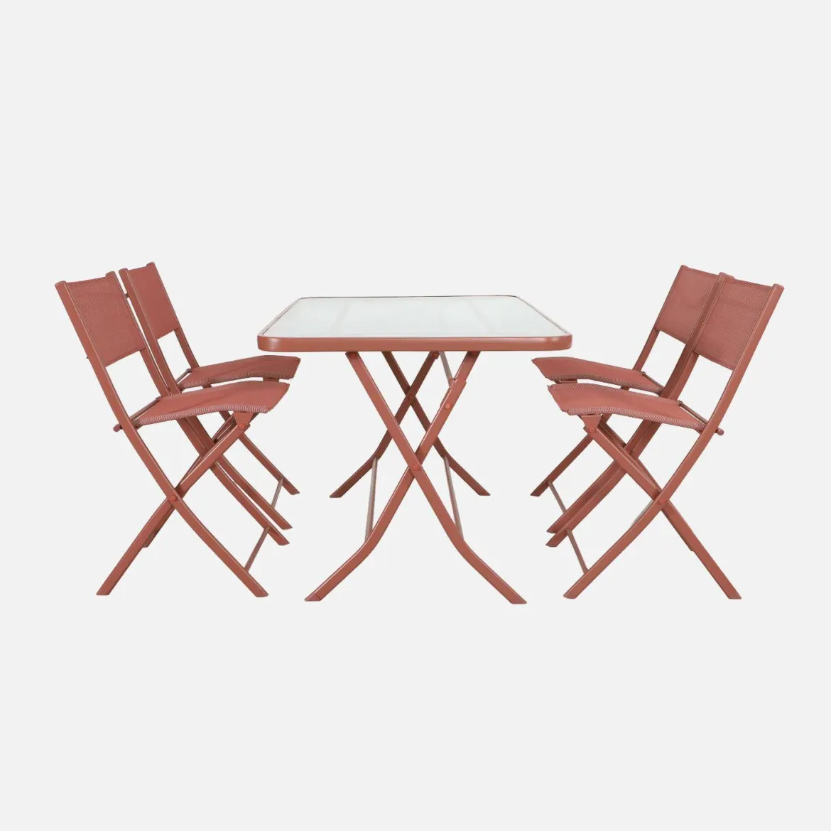 Set tavolo da giardino pieghevole in acciaio con 4 sedie