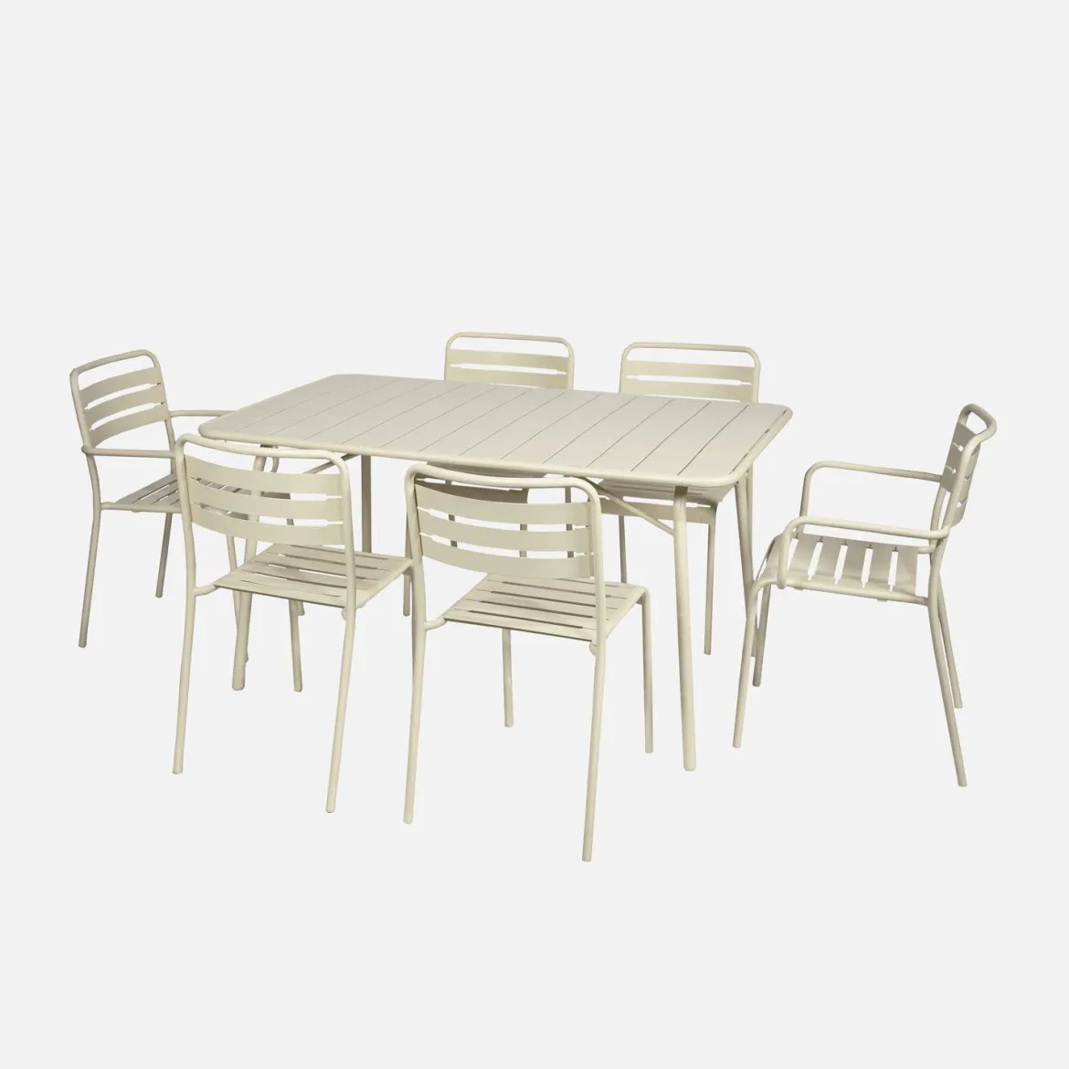 Set tavolo da giardino pieghevole in acciaio con 2 poltrone e 4 sedie, 140cm