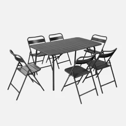 Set tavolo da giardino pieghevole in acciaio con 6 sedie, 140cm