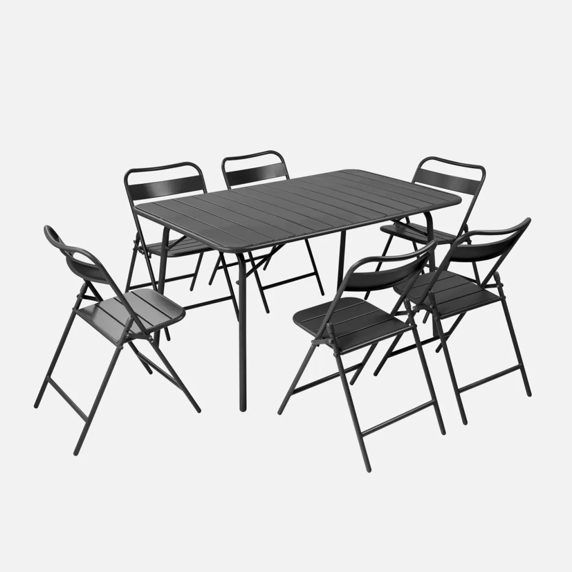 Set tavolo da giardino pieghevole in acciaio con 6 sedie, 140cm