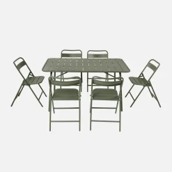 Set tavolo da giardino pieghevole in acciaio con 6 sedie, 140cm
