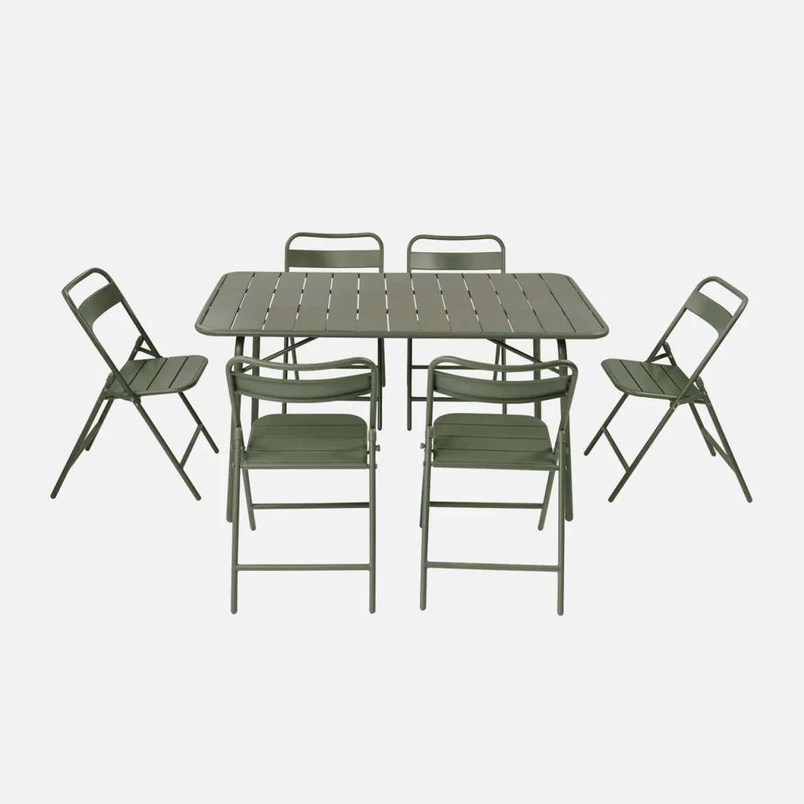 Set tavolo da giardino pieghevole in acciaio con 6 sedie, 140cm