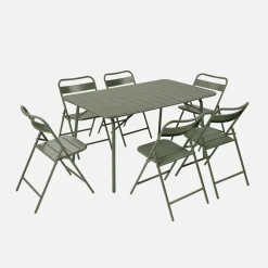 Set tavolo da giardino pieghevole in acciaio con 6 sedie, 140cm