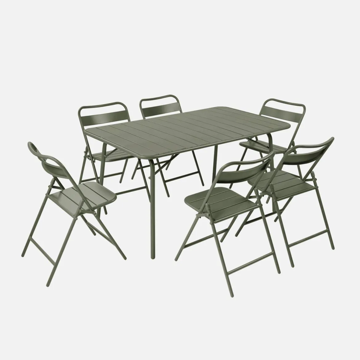Set tavolo da giardino pieghevole in acciaio con 6 sedie, 140cm