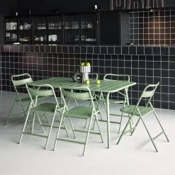 Set tavolo da giardino pieghevole in acciaio con 6 sedie, 140cm