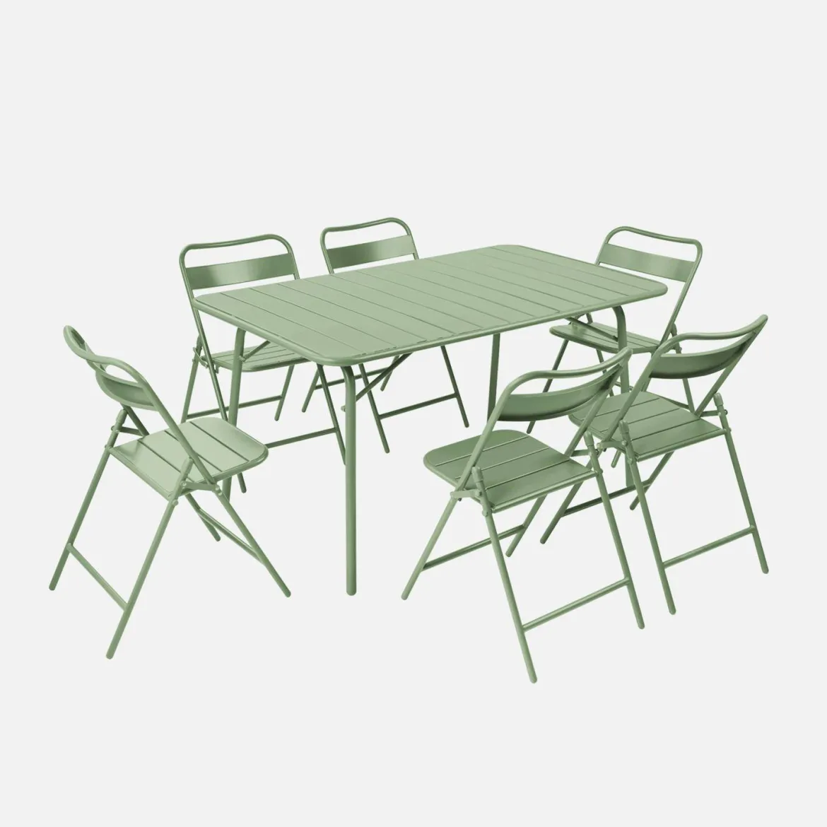 Set tavolo da giardino pieghevole in acciaio con 6 sedie, 140cm