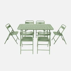 Set tavolo da giardino pieghevole in acciaio con 6 sedie, 140cm