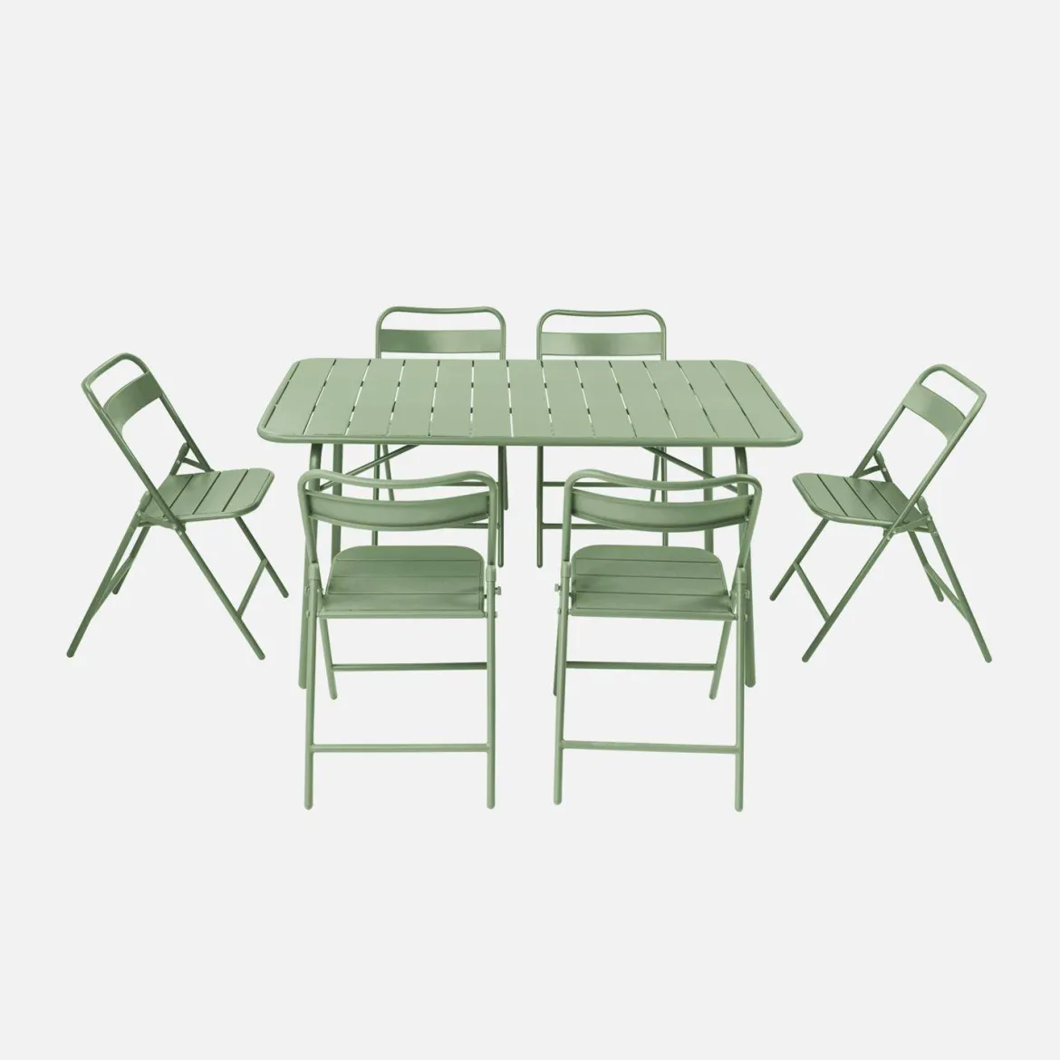 Set tavolo da giardino pieghevole in acciaio con 6 sedie, 140cm