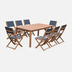 Set tavolo da giardino rettangolare allungabile in legno con 8 sedie