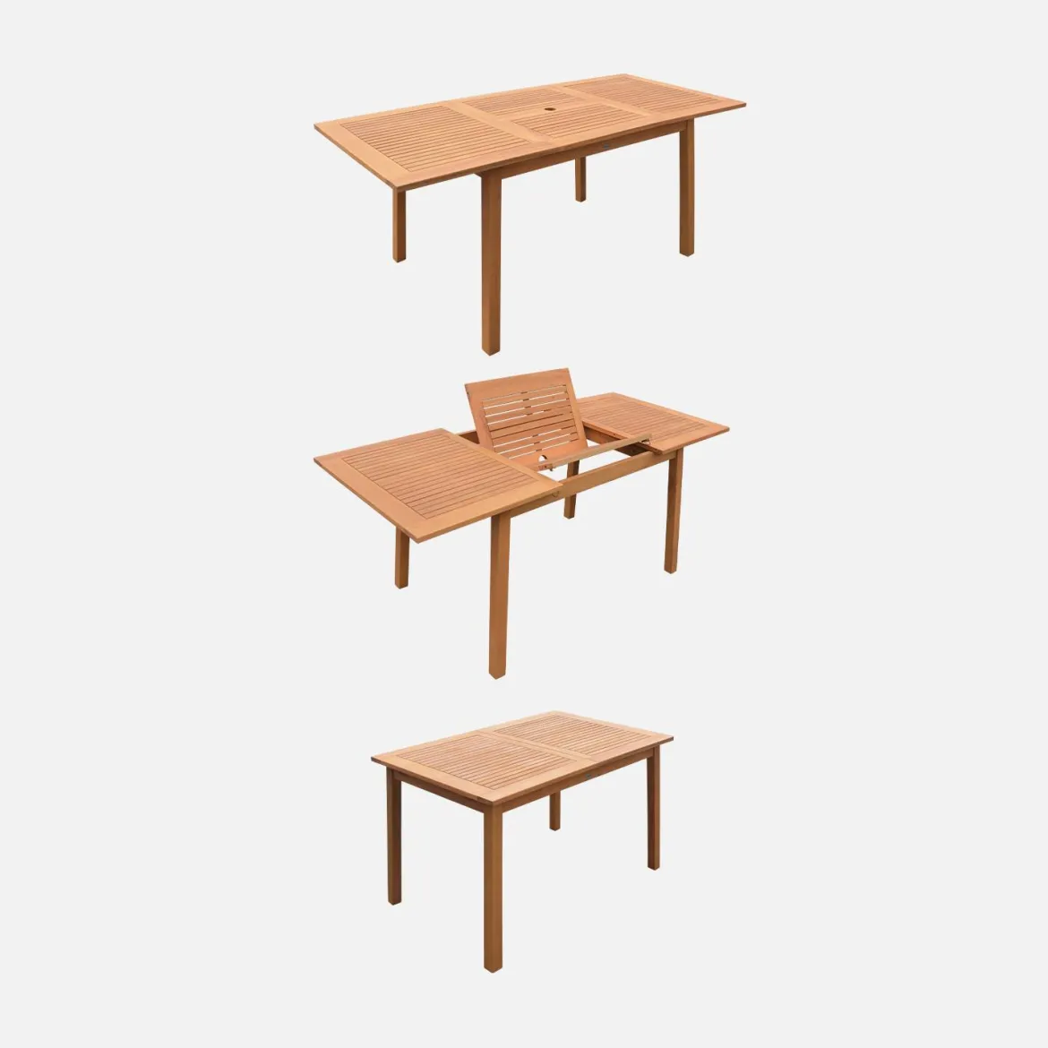 Set tavolo da giardino rettangolare allungabile in legno con 6 sedie
