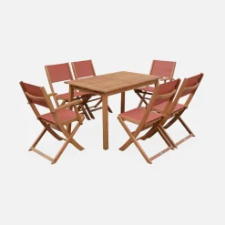 Set tavolo da giardino rettangolare allungabile in legno con 6 sedie