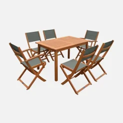 Set tavolo da giardino rettangolare allungabile in legno con 6 sedie