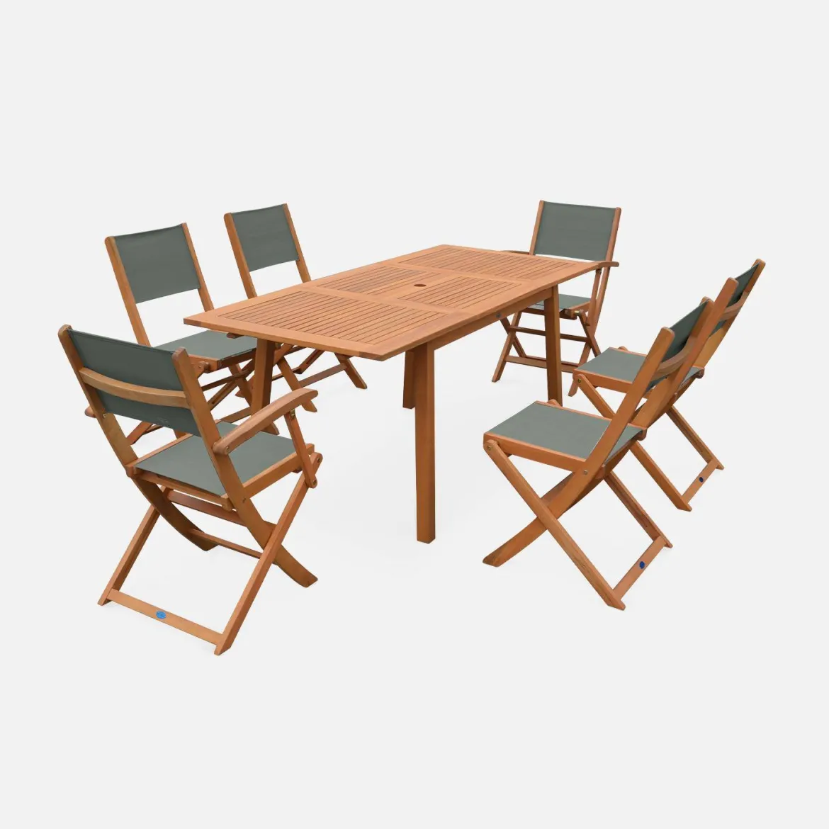 Set tavolo da giardino rettangolare allungabile in legno con 6 sedie