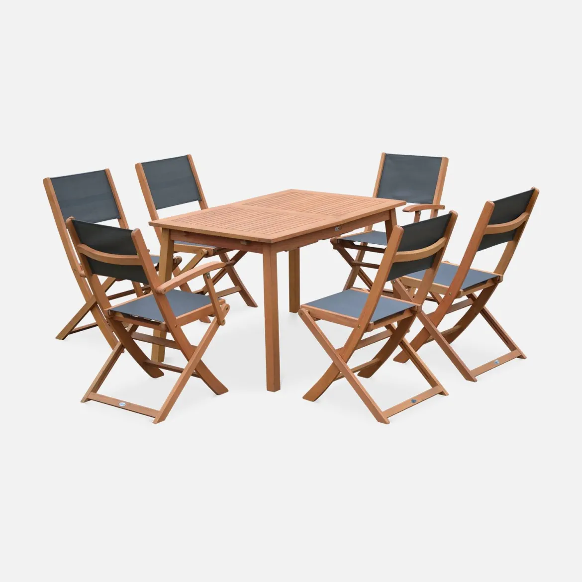 Set tavolo da giardino rettangolare allungabile in legno con 6 sedie