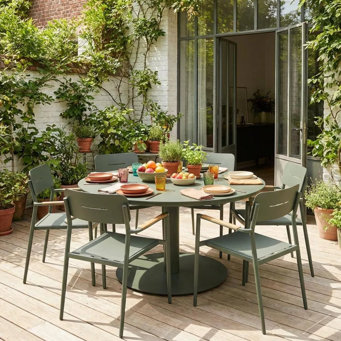 Set tavolo da giardino rotondo in alluminio con 6 sedie