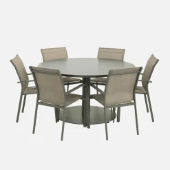 Set tavolo da giardino rotondo in altuminio con 6 sedie