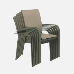 Set tavolo da giardino rotondo in altuminio con 6 sedie